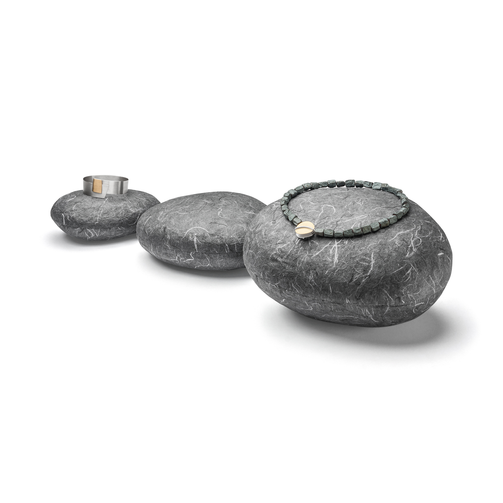 Paper decoration Stones, set of 3 mulberry paper stones, anthra