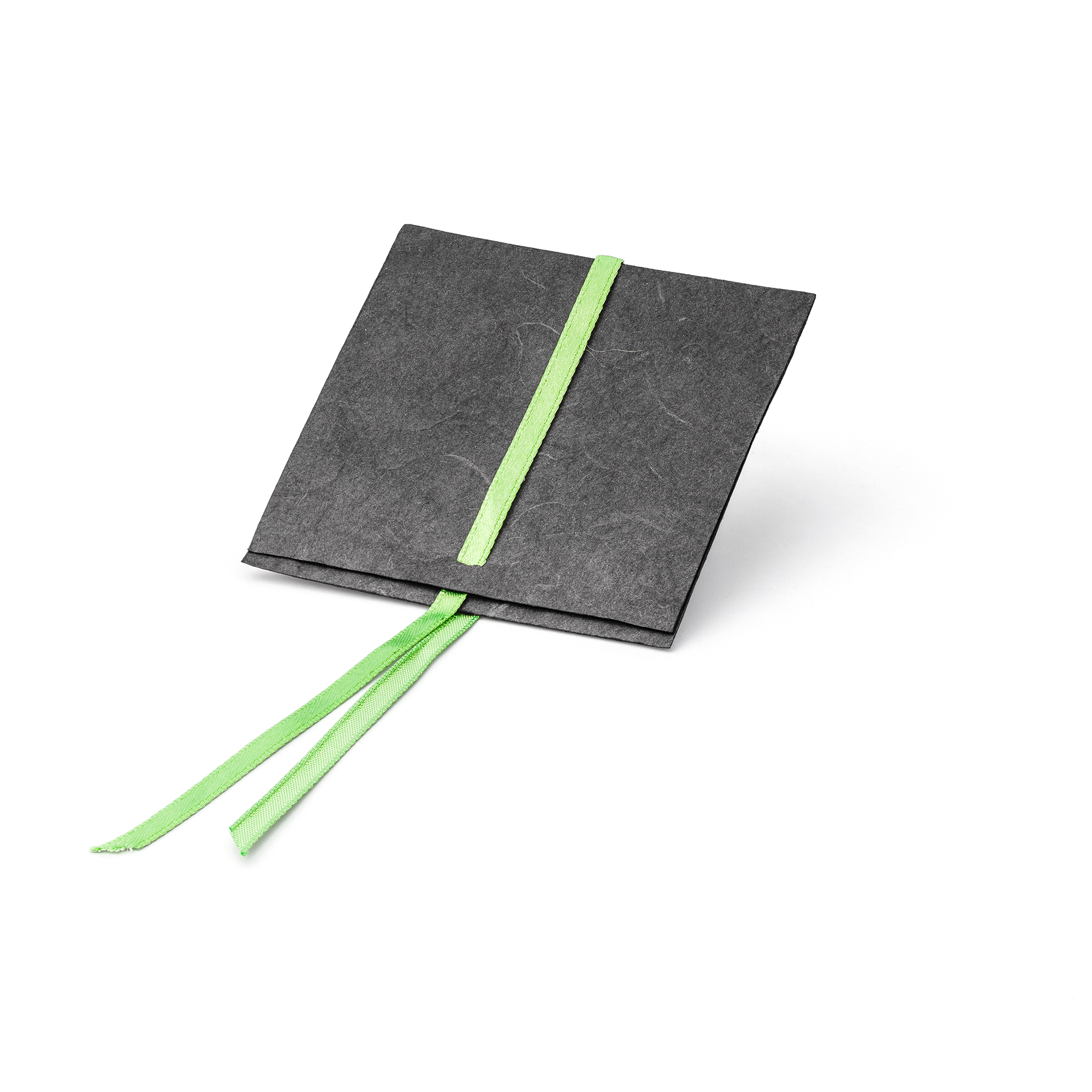 Paperbag small, 80 x 80 mm,  black/ green ribbon