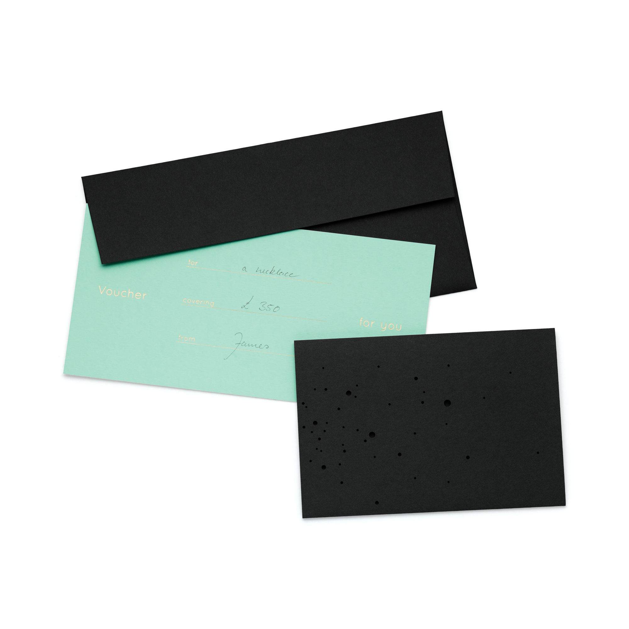 Set of 4 Vouchers with gold embossing in English, assorted colours