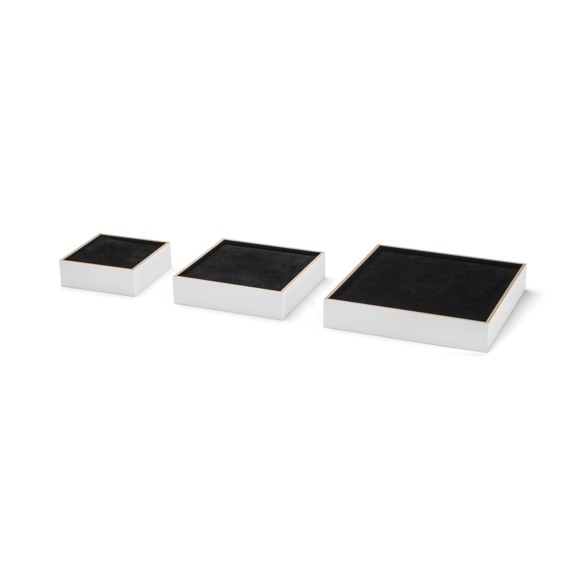 WhiteCube Display, 3-piece set of MDF-cubes with foam inlay each