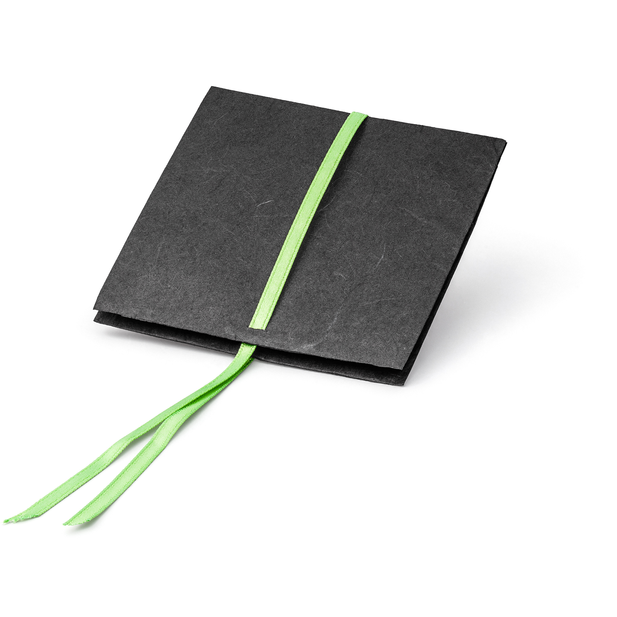 Paperbag large, 100 x 100 mm, black /green ribbon
