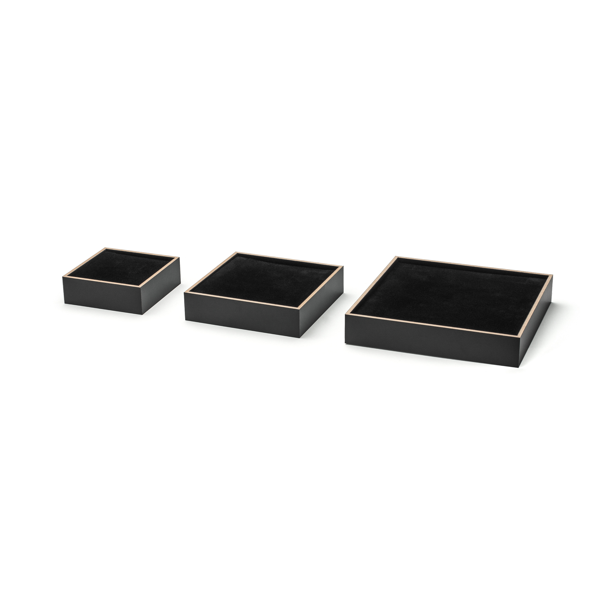 BlackCube Display, 3-piece set of MDF-cubes with black foam inlay each