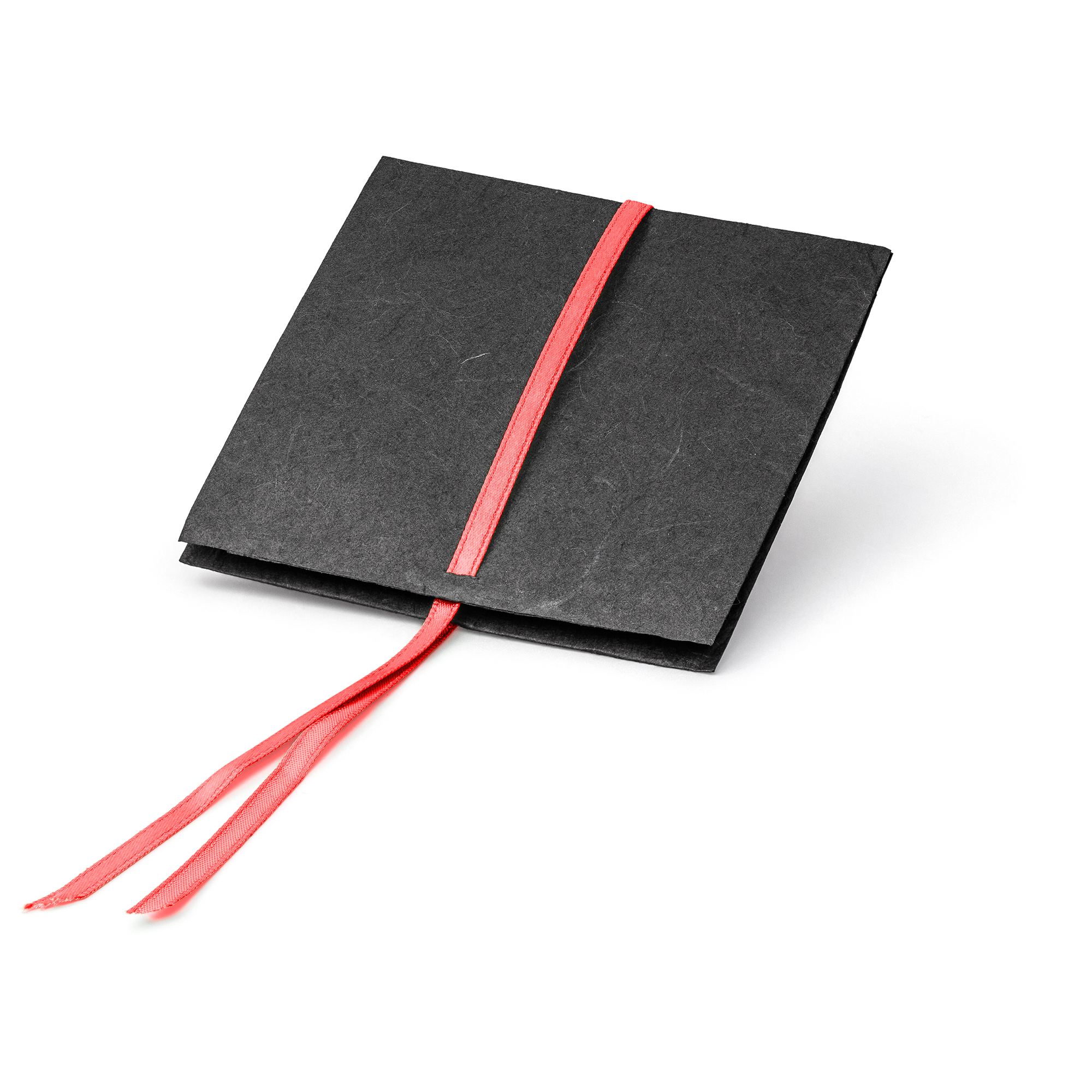 Paperbag large, 100 x 100 mm, black/ red ribbon