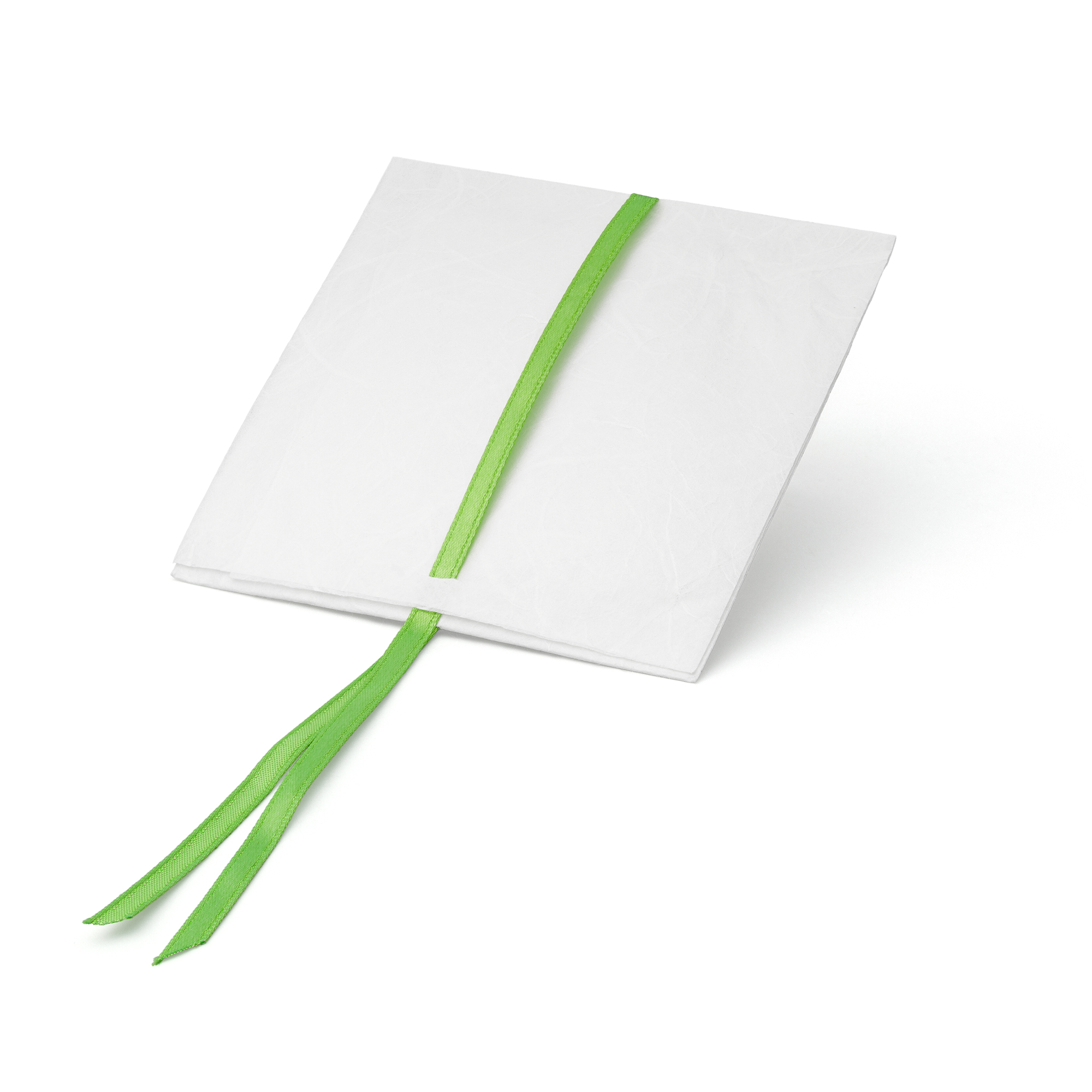 Paperbag large, 100 x 100 mm, white /green ribbon