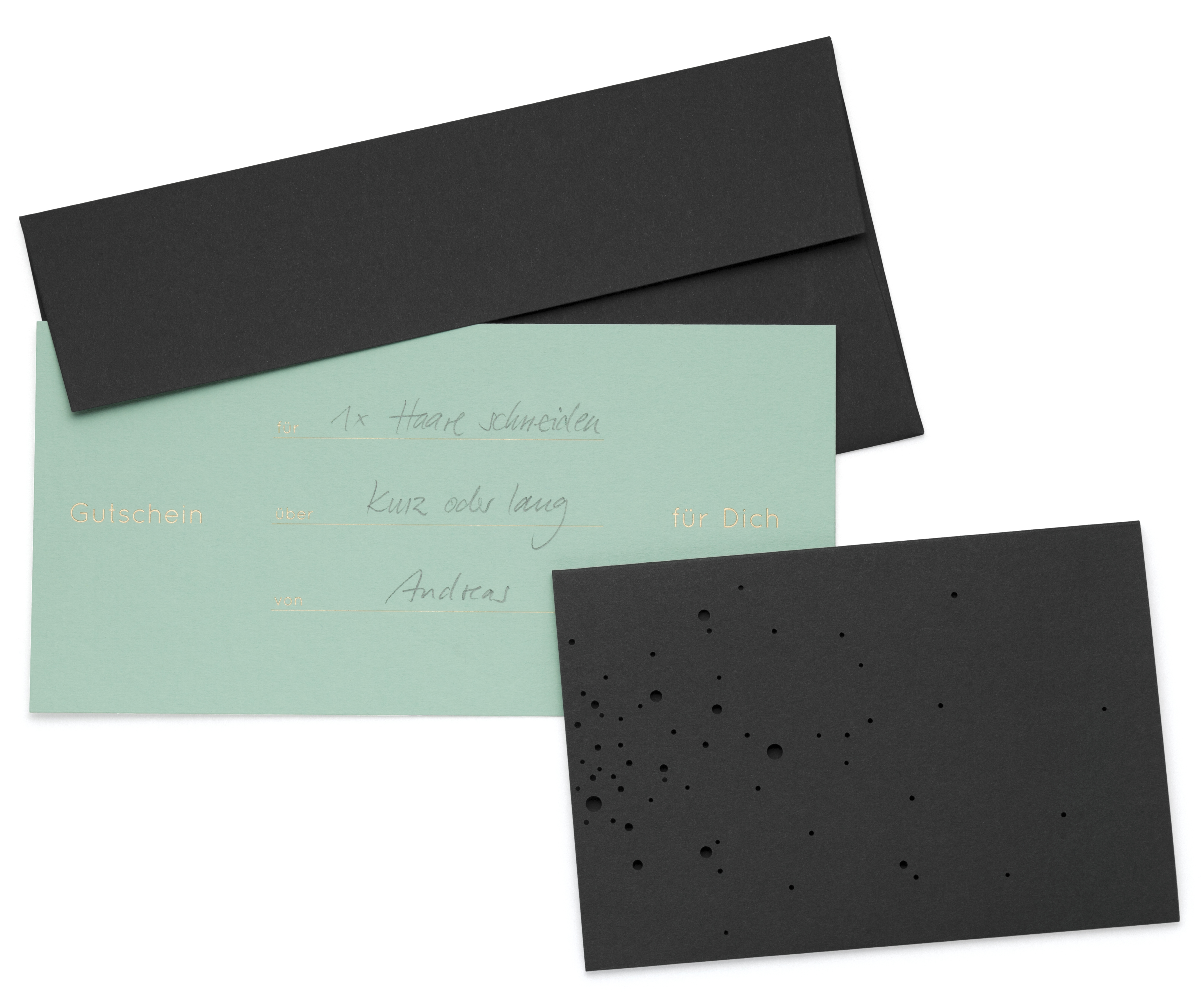 Set of 4 Vouchers, assorted colours, German embossing in gold